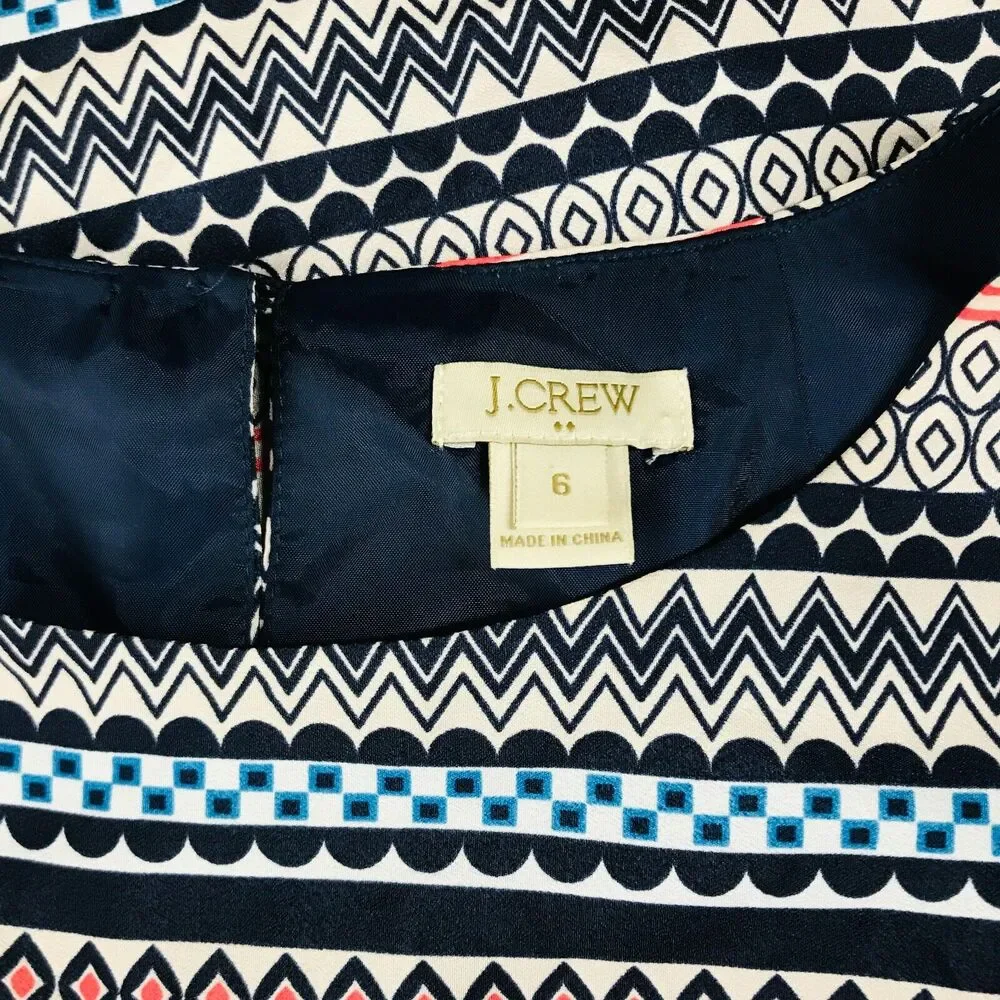 J Crew Women's 6 Dress Multicolor Printed 3/4 Sleeve Gallery Shift 09437 BW21